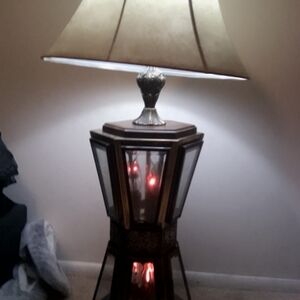 Elegant Brown Table Lamp And Candlelight Nightlight with Cream Shade